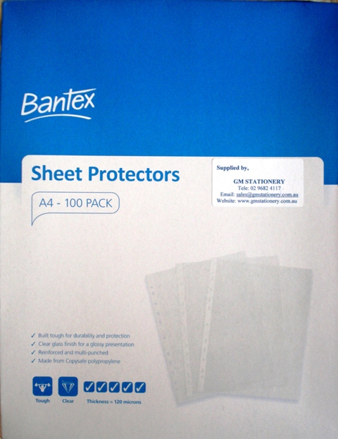 Bantex 2051 A4 Sheet Protector Copy Safe 120 Micron Box 100